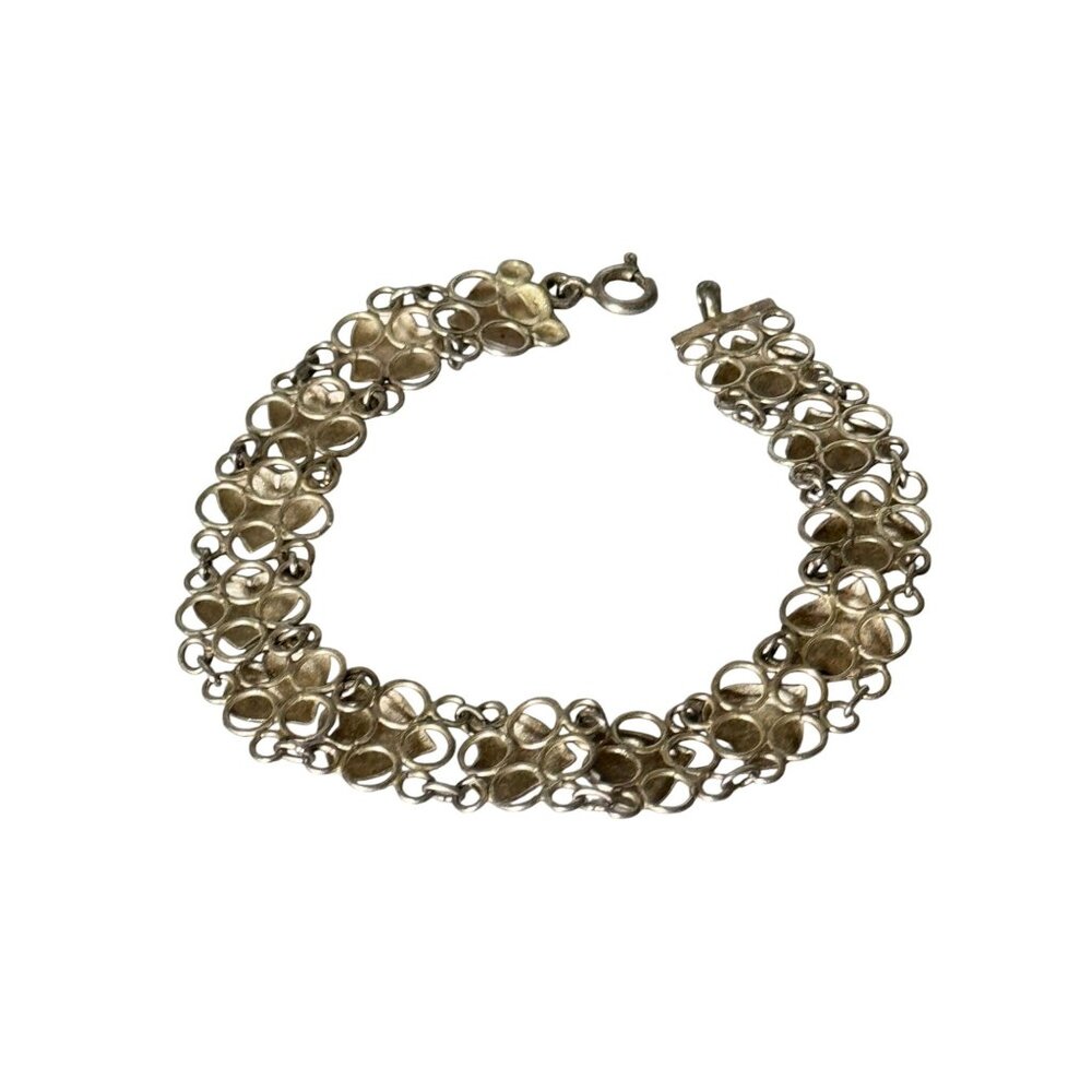 Vintage Sterling Silver Heart Link Bracelet 7.5" 925 Marked On Clasp Elegant Gif - Picture 4 of 5